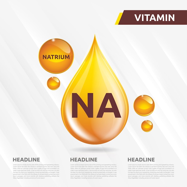 Vector na natrium calcium icon logo golden drop, complex drop. medical background heath vector illustration