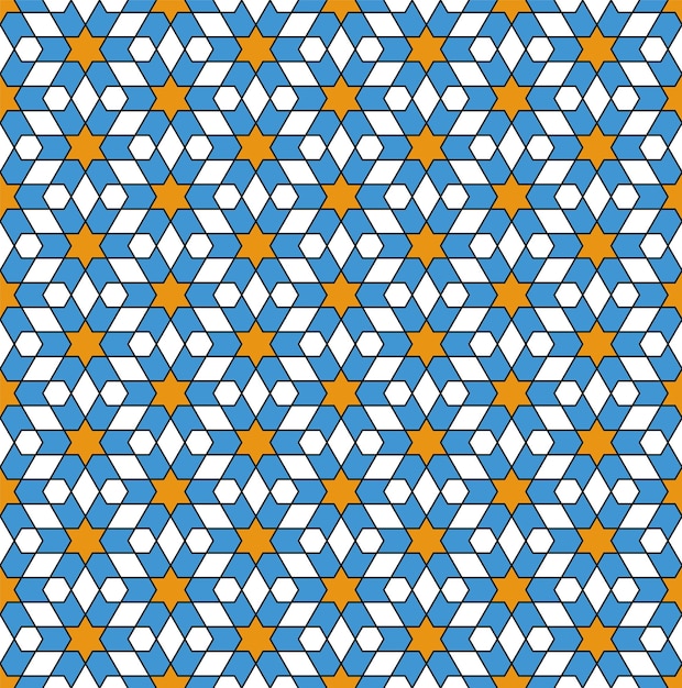 Naadloos arabisch geometrisch ornament in blauwe en oranje kleuren