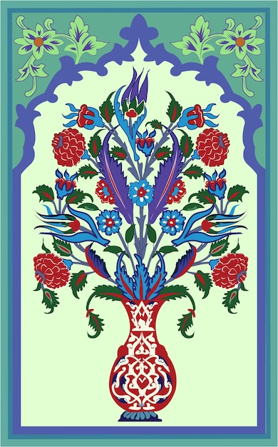Naadloos bloemenmuurpatroon van het Mughal-tijdperk Mughal Traditioneel kleurrijke boogpoort vectorpatroon