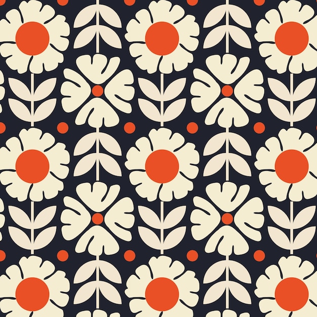 naadloos bloemenpatroon met bloemen in retro Scandinavische stijl