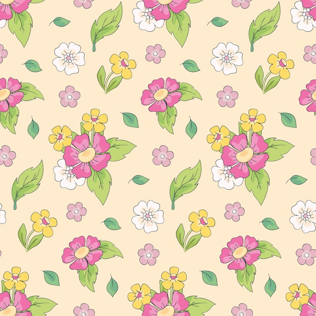 Vector naadloos bloemenpatroon schattige ditsy print met retro motief girly botanisch ontwerp mooie bloemen achtergrond met met de hand getekende planten bloemen bladeren in boeketten op een licht veld vector illustratie