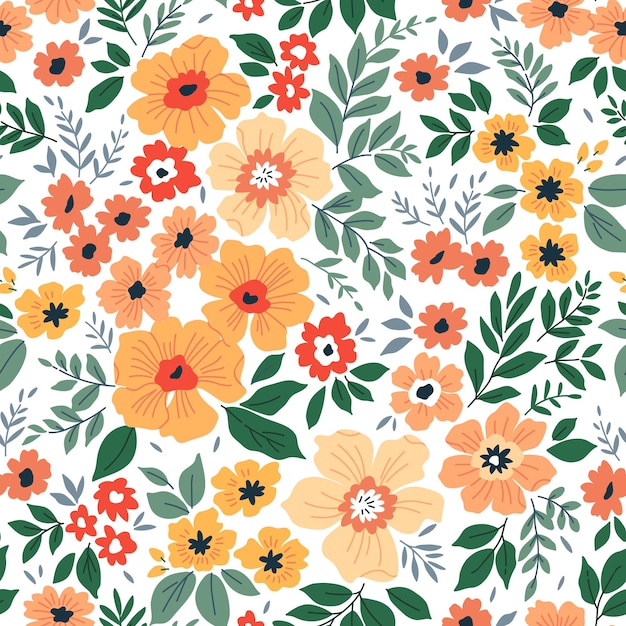 Naadloos bloemenpatroon voor ontwerp kleine oranje bloemen witte achtergrond modern bloemenpatroon