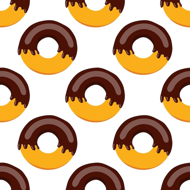 Naadloos chocoladedoughnutpatroon met chocoladesuikerglazuur vectorillustratie op een witte achtergrond