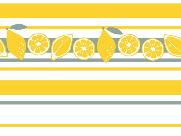 Vector naadloos citroen fruit patroon fruit met blad met de hand getekende schets geïsoleerd op gestreepte achtergrond vector