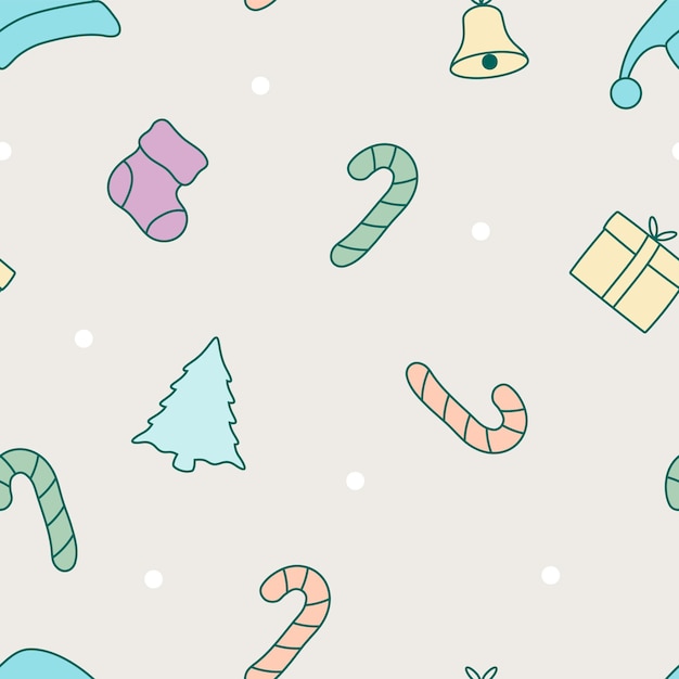 Naadloos doodle kerstboompatroon met pastelkleurontwerp