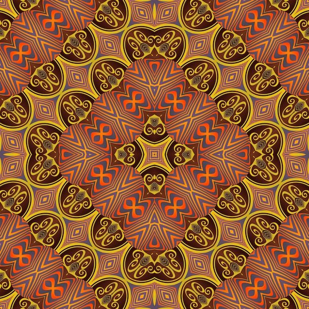 Naadloos geïllustreerd patroon gemaakt van abstracte elementen in beige, oranje en bruin