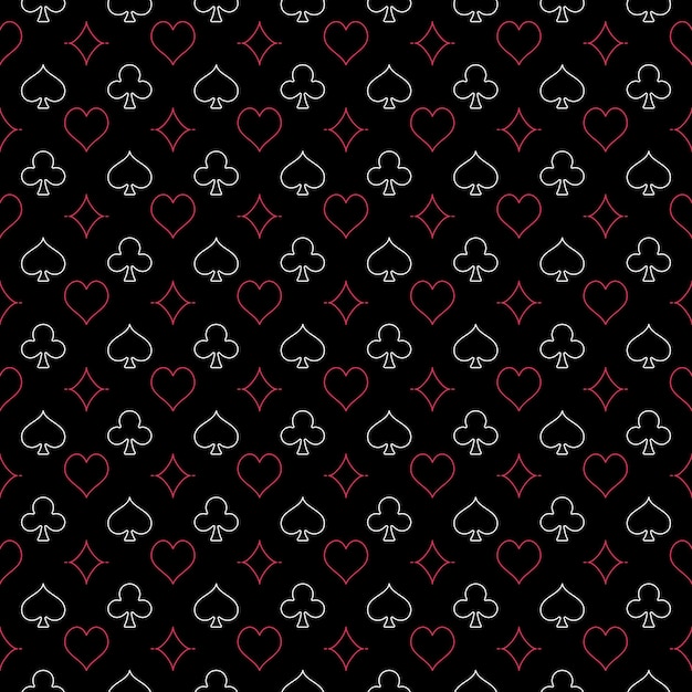 Naadloos geometrisch patroon met speelkaartkostuums lijnsymbolen Casino achtergrond