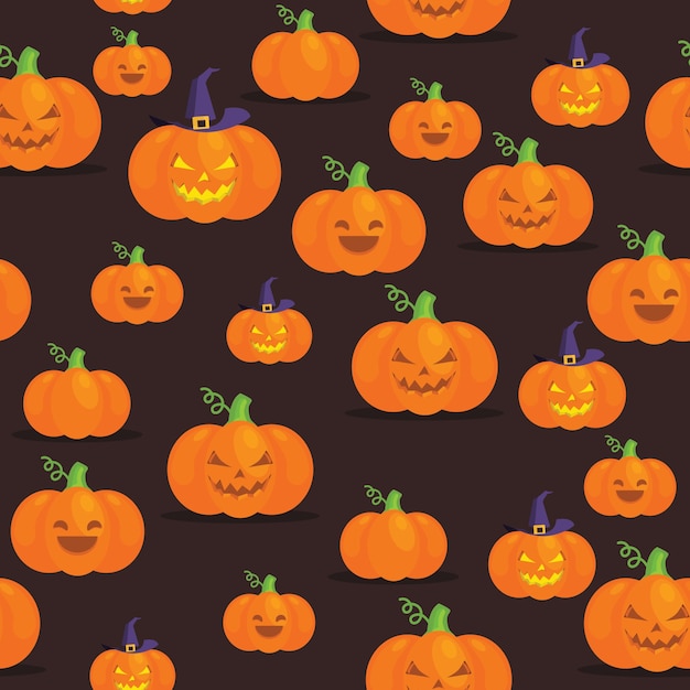 Naadloos halloween-patroon met pompoenen