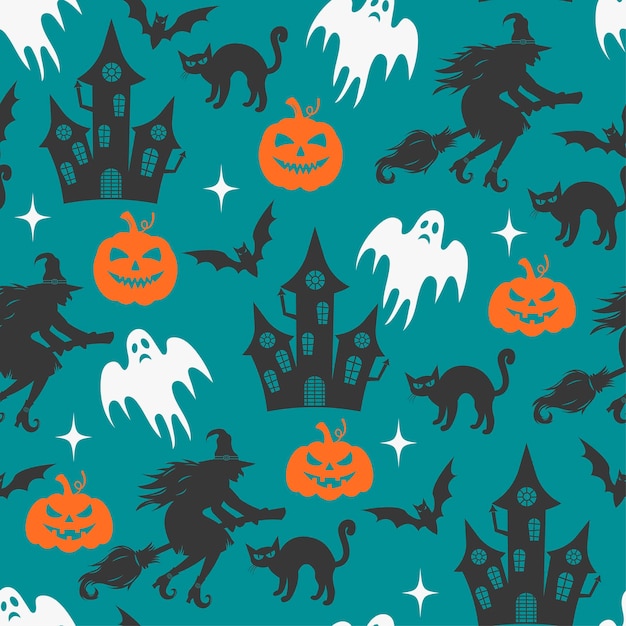 Naadloos Halloween-patroon Vectorillustratie van Halloween-feest Een somber kasteel