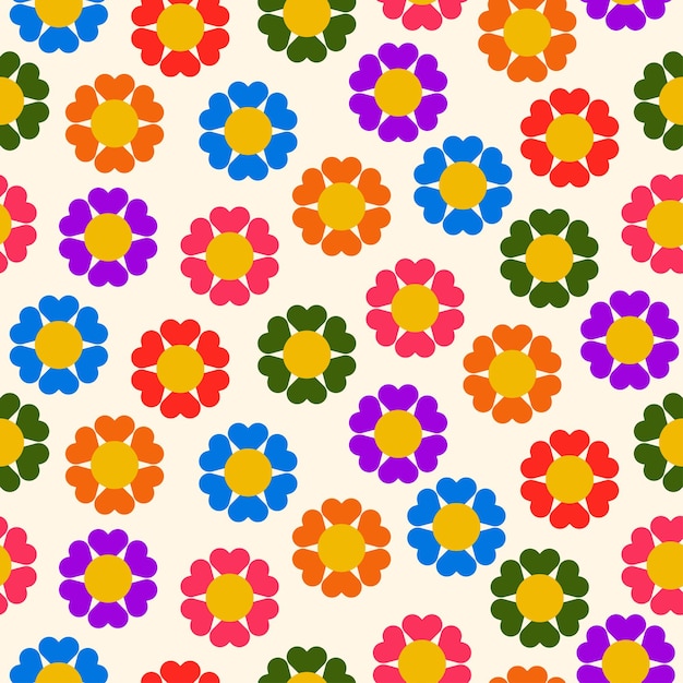 naadloos hartvormig bloemenpatroon 50s designkleurrijk patroonmulticolor
