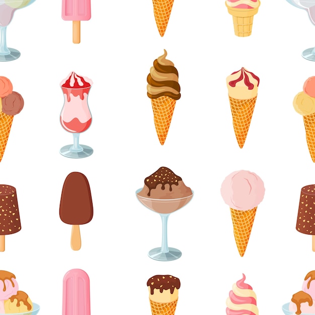 Naadloos ijspatroon Zoet zomerdessert Vectorillustratie Een set ijs