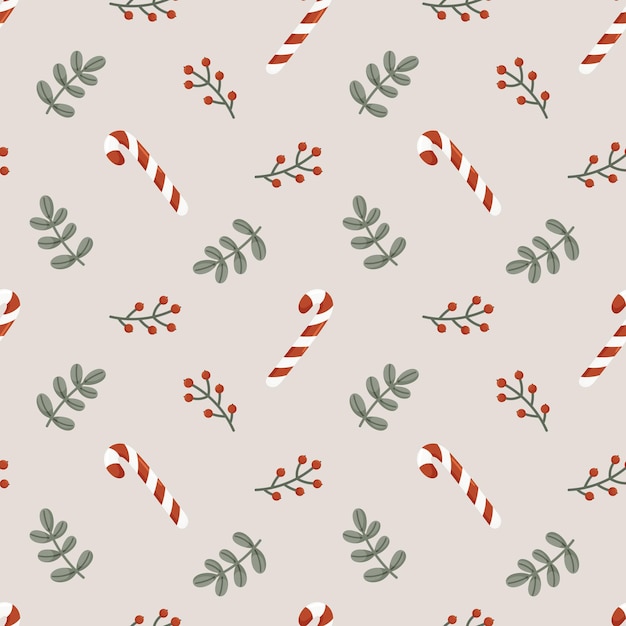 Naadloos kerstpatroon met suikerriet en winterplanten