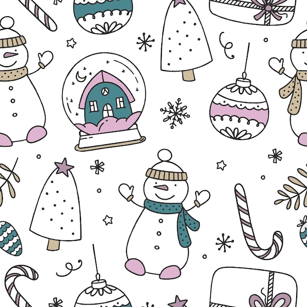 Naadloos kerstpatroon op witte achtergrond vector doodle christmas