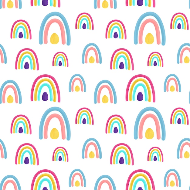 Naadloos kinderachtig patroon met handgetekende regenbogen Creatieve kindertextuur voor stofverpakking textielbehang Vectorillustratie