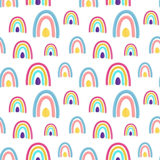 Naadloos kinderachtig patroon met handgetekende regenbogen Creatieve kindertextuur voor stofverpakking textielbehang Vectorillustratie