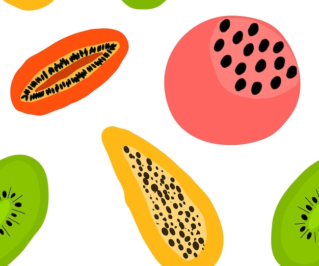 Naadloos kleurrijk zomerpatroon met fruit, papaja, kiwi, meloen. Vector illustratie. Sjabloon voor stof, verpakking, textiel, behang, print voor kleding website kaart inwikkeling achtergrond