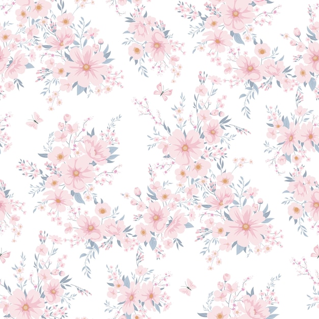 Naadloos lente vectorpatroon met witte bloemen