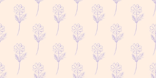 Vector naadloos patroon cosmea bloemen zomer achtergrond verpakkingsontwerp textiel in retro rustieke stijl vector illustratie