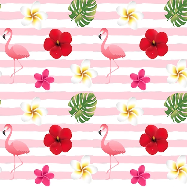 Naadloos patroon en bloemen en flamingo