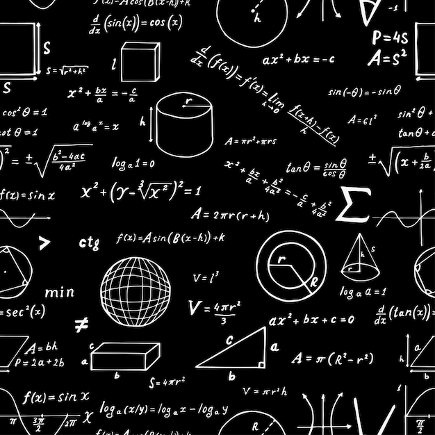 Naadloos patroon, hand getrokken wiskundige formules en tekens