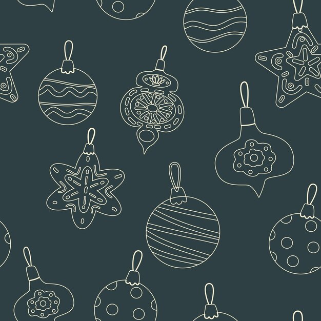 Vector naadloos patroon kerstspeeltjes ballen retro doodle decoratie achtergrond vintage verpakkingspapier decor vector
