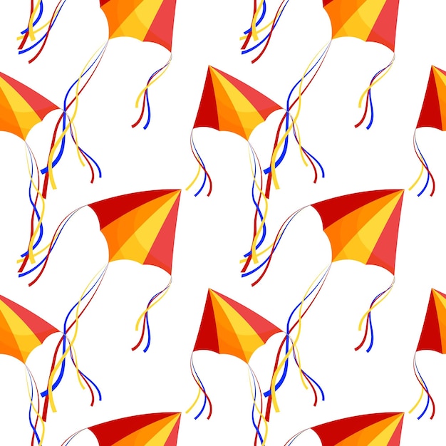 Naadloos patroon, kleurrijke vliegers op een witte achtergrond. Achtergrond, afdrukken, vector