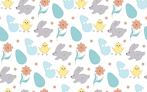 Naadloos patroon Konijn bloemen kippeneieren Pastel vector Textuur van Pasen cadeau textiel