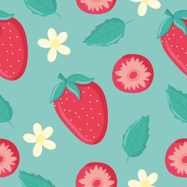 Naadloos patroon met aardbeien, sappig zomerprint silhouet van zomerbessen bloem en bladeren elementen voor het maken van een ontwerp