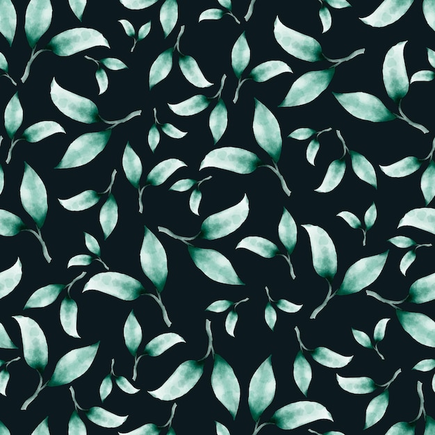 Naadloos patroon met aquarel groene bladeren en takken op een donkere achtergrond