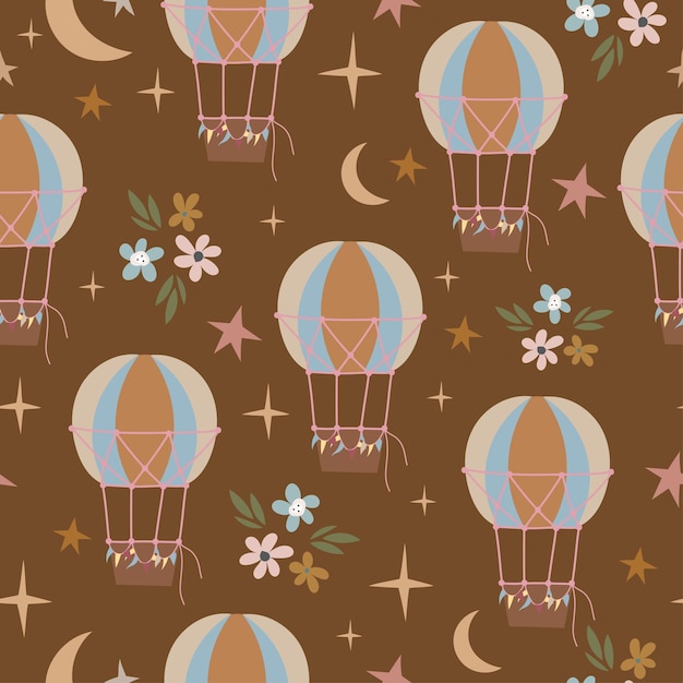 Naadloos patroon met ballonnen ballon met een mandje kinderpatroon