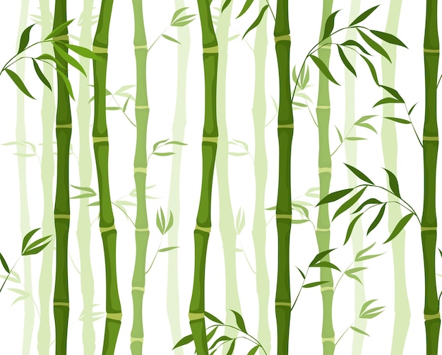Vector naadloos patroon met bamboe concept herhalend ontwerpelement voor afdrukken op stof tropische en exotische aziatische planten wild leven en flora plantkunde cartoon platte vectorillustratie