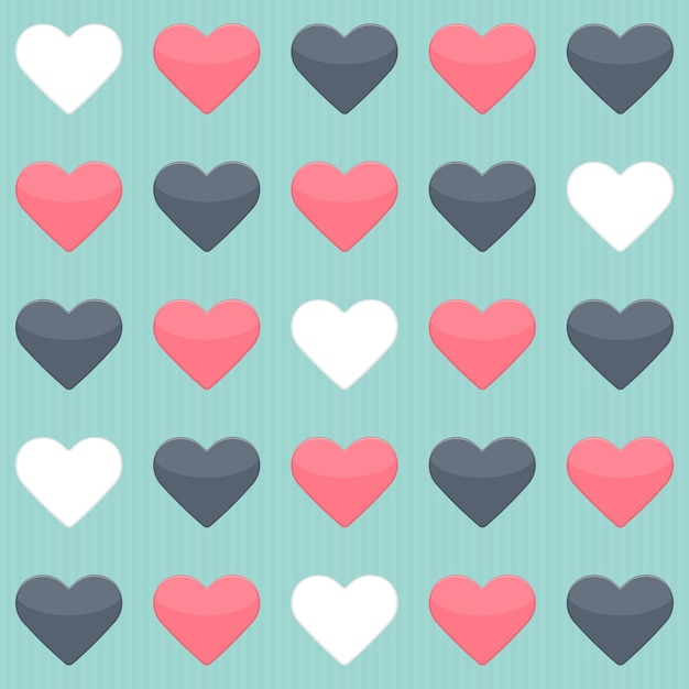 Naadloos patroon met blauwe rode en witte harten over munt. vector illustratie