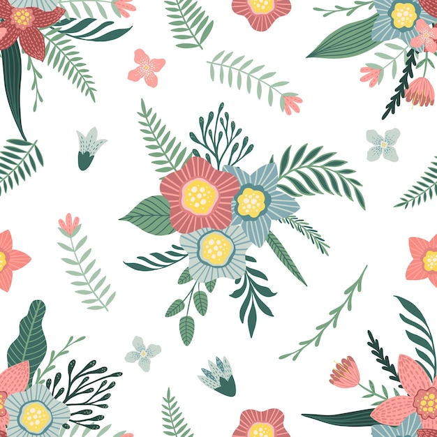 Naadloos patroon met bloemen en bladeren Creatieve bloementextuur Geweldig voor stof textiel Vectorillustratie