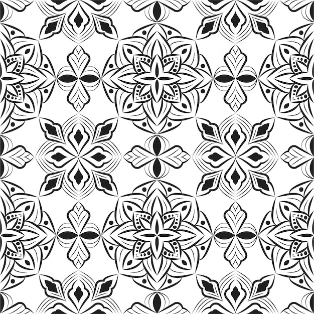 Naadloos patroon met bloemen, oosterse stijl, mandala