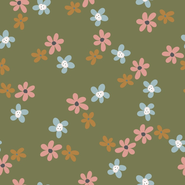 Naadloos patroon met bloemen Patroon in de stijl van de jaren 70 Schattige bloemen in een vlakke stijl