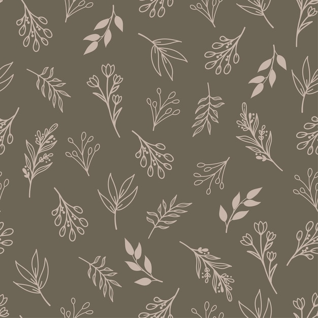 Naadloos patroon met bloemen planten en bladeren op een bruine achtergrond Bloemmotief