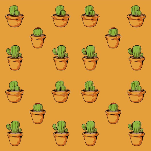 Naadloos patroon met cactus- en succulentenvectorillustratie in vintage stijl