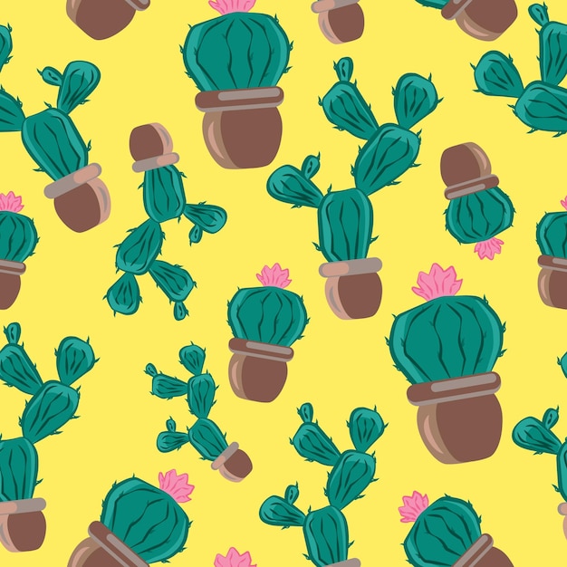 Naadloos patroon met cactussen in een kruik. botanische print voor textiel, stof, print op kleding.