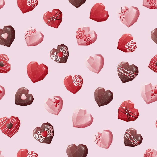 Naadloos patroon met chocolaatjes in de vorm van harten Romantiek Valentijnsdag Geweldig voor het verpakken van papier textiel wallpapers