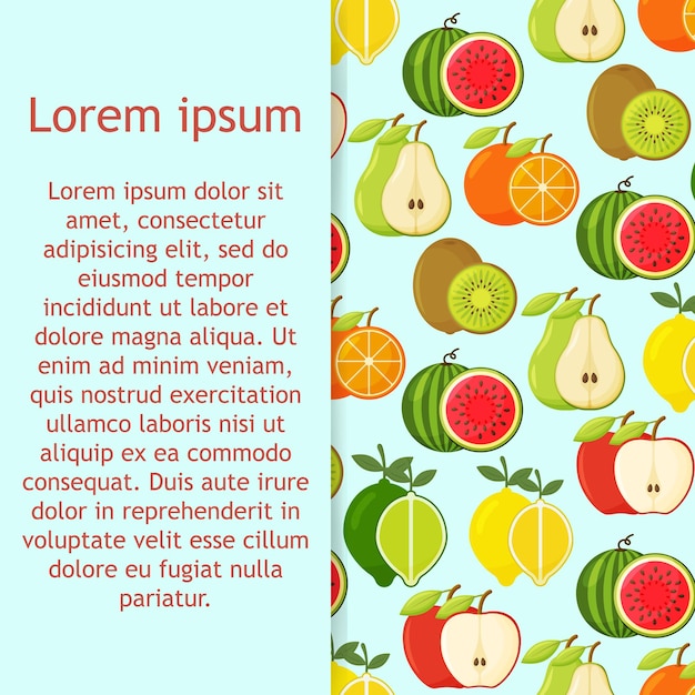 Naadloos patroon met citroen oranje limoen kiwi appel peren watermeloen Vector fruitige achtergrond