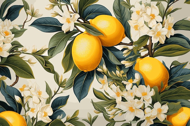 Naadloos patroon met citroenen en bloemen voor textielontwerp Vector