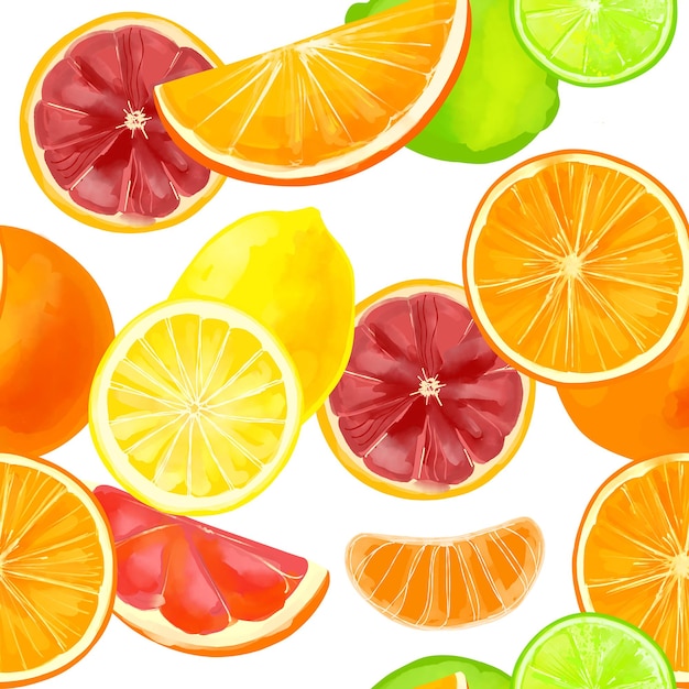 Naadloos patroon met citrusvruchten met sinaasappel grapefruit citroen mandarijn en limoen op een witte achtergrond