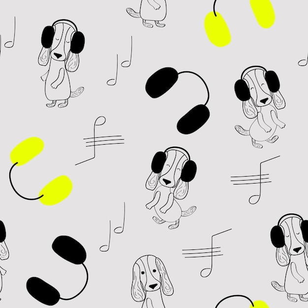 Naadloos patroon met coole honden en muziek