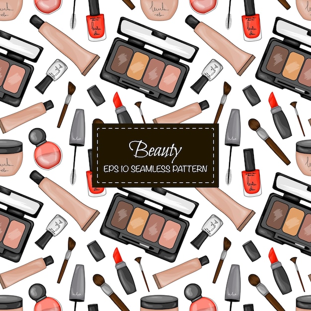 Naadloos patroon met decoratieve cosmetica Cartoon-stijl Vectorillustratie