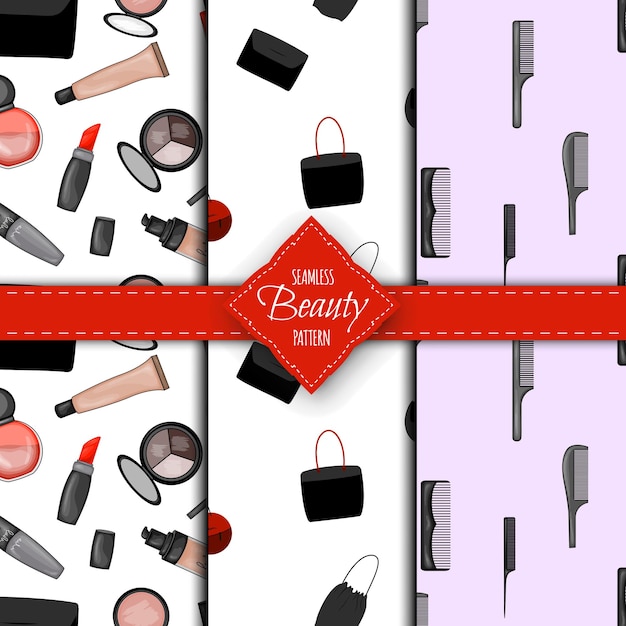 Naadloos patroon met decoratieve cosmetica Cartoon-stijl Vectorillustratie