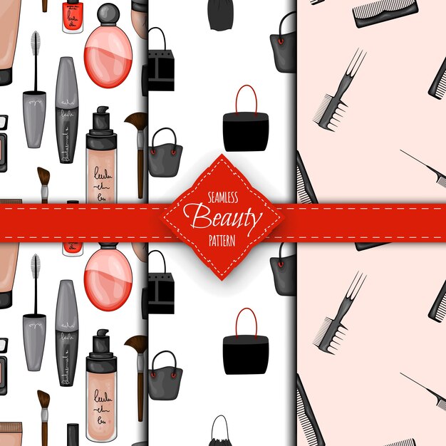 Naadloos patroon met decoratieve cosmetica Cartoon-stijl Vectorillustratie