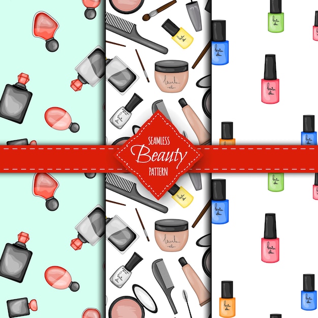 Naadloos patroon met decoratieve cosmetica Cartoon-stijl Vectorillustratie