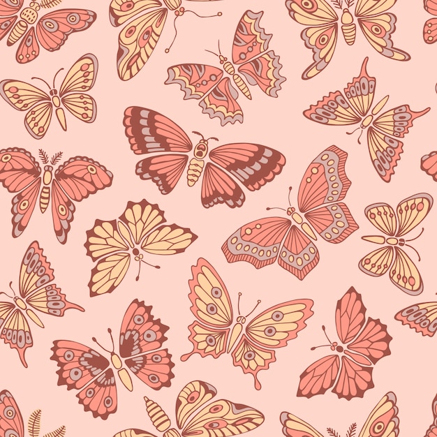 Vector naadloos patroon met decoratieve vlinders.