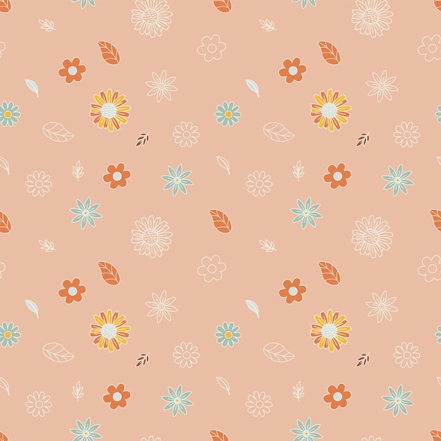 Naadloos patroon met doodle stijl bloemen Hippie print concept Vectorillustratie voor textiel