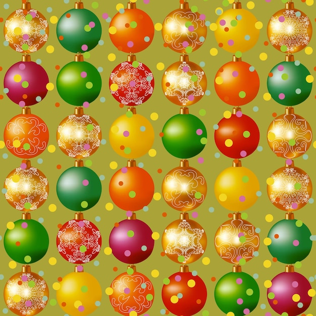 Naadloos patroon met felgekleurde veelkleurige kerstboomballen Nieuwjaarsballen